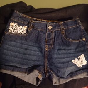 Beautees Blue Jean Shorts with Distressed Look and Decorative Appliqué